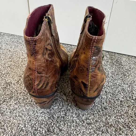 L’artiste Water lily Ankle Booties Boots Size 40 Side Zip Floral Brown Leather - Picture 3 of 9
